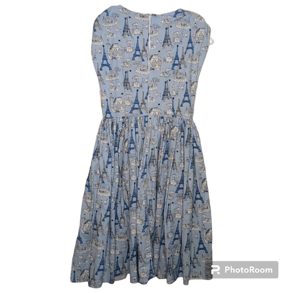 BERNIE DEXTER - Rare Vintage Retro Blue Paris Print Dress, Pin-up Style, M - Picture 4 of 6